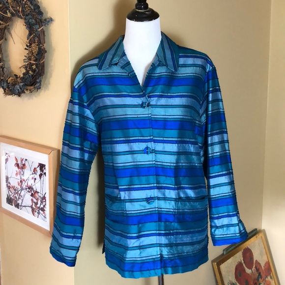 VINTAGE Josephine Chaus Size 12 10 RAW SILK Top+Shell Vivid Textured Stripe NEW - Picture 4 of 16